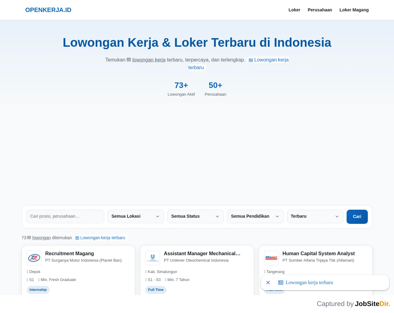 OpenKerja website screenshot