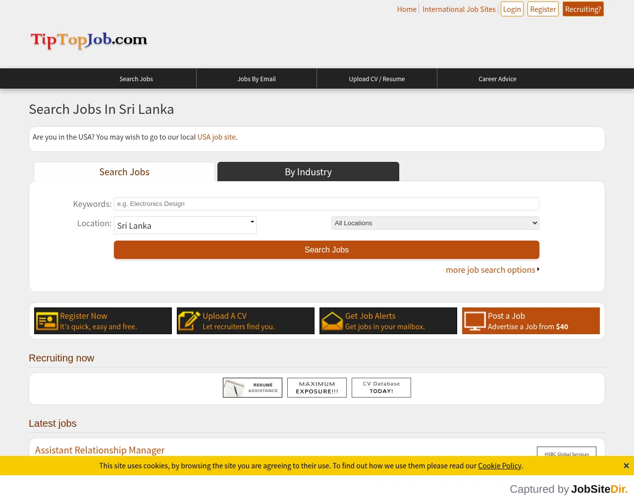TipTopJob Sri Lanka website screenshot
