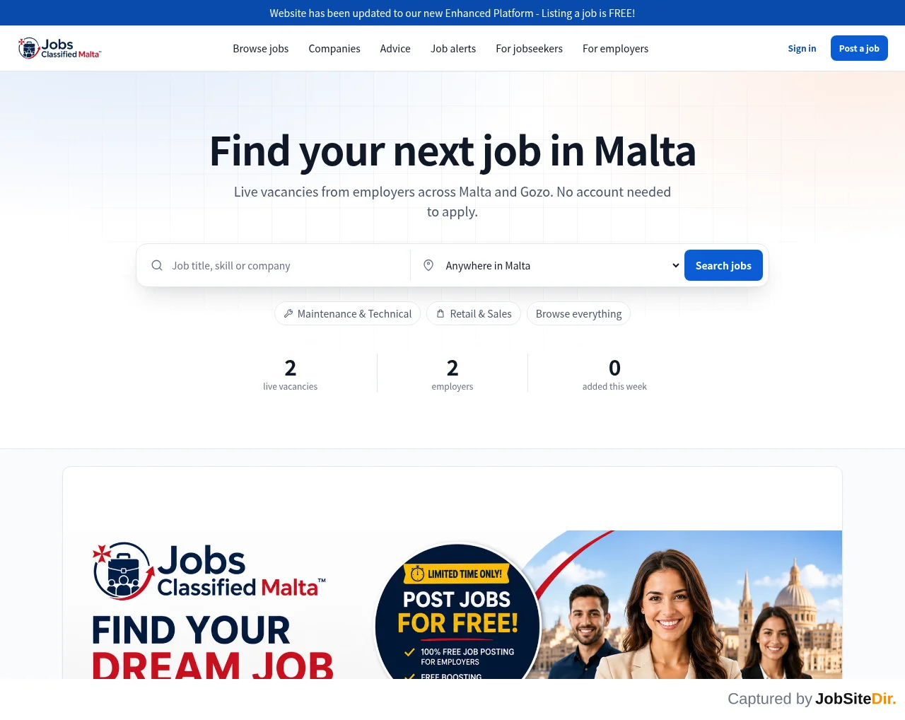 Jobs Classified Malta screenshot Jobs Classified Malta website screenshot