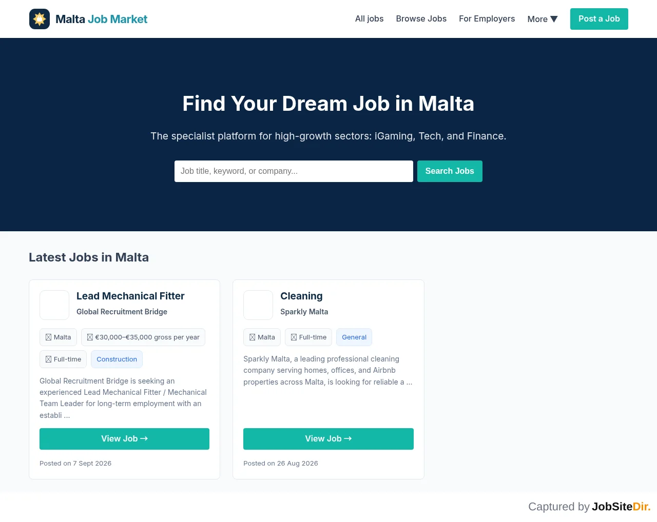 Malta Job Market website screenshot