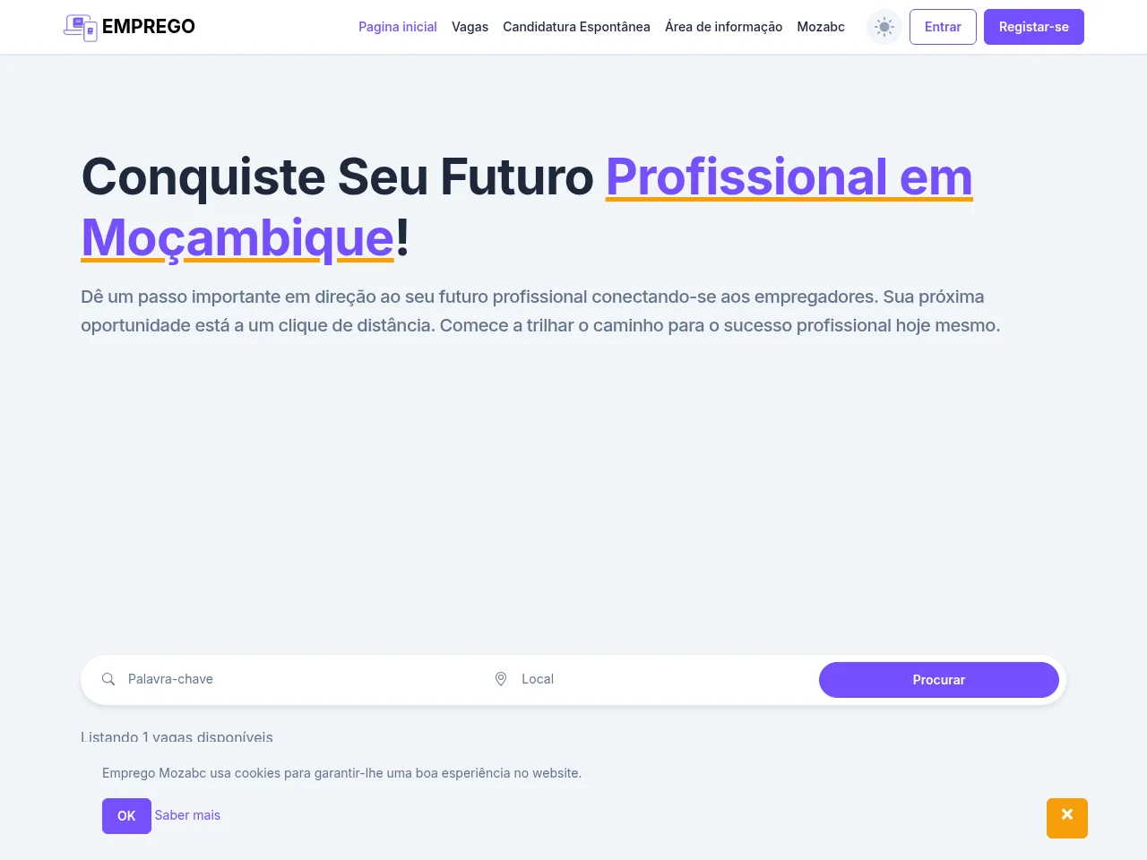 Emprego Mozabc website screenshot