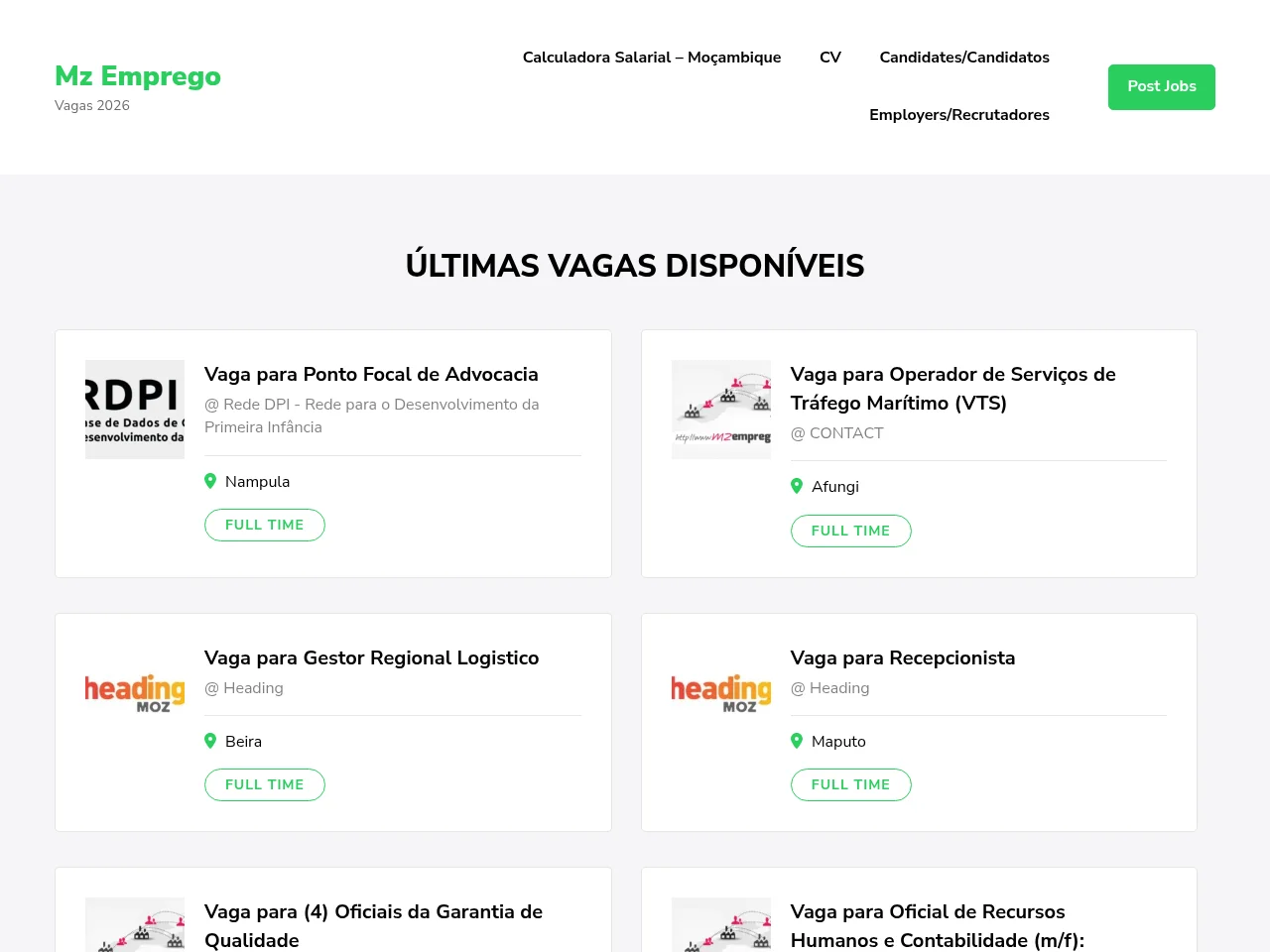 Mz Emprego website screenshot