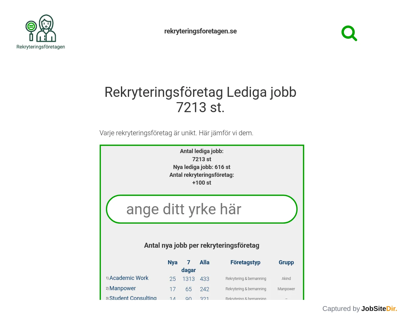 Rekryteringsföretagen website screenshot