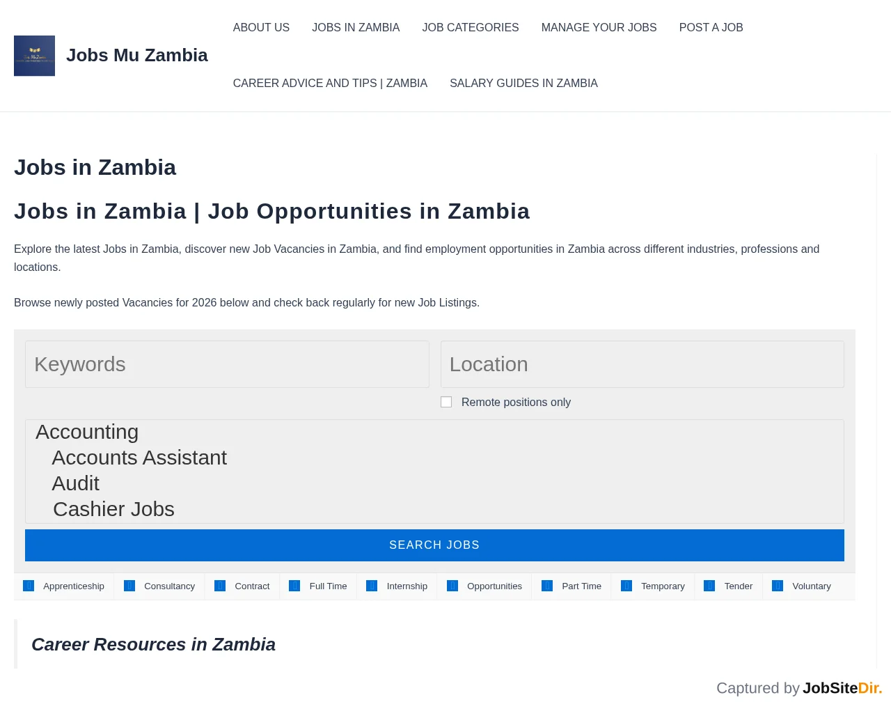 Jobs Mu Zambia screenshot Jobs Mu Zambia website screenshot