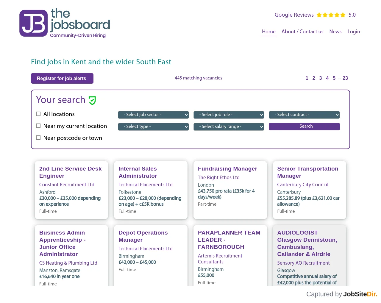 The Jobs Board website screenshot