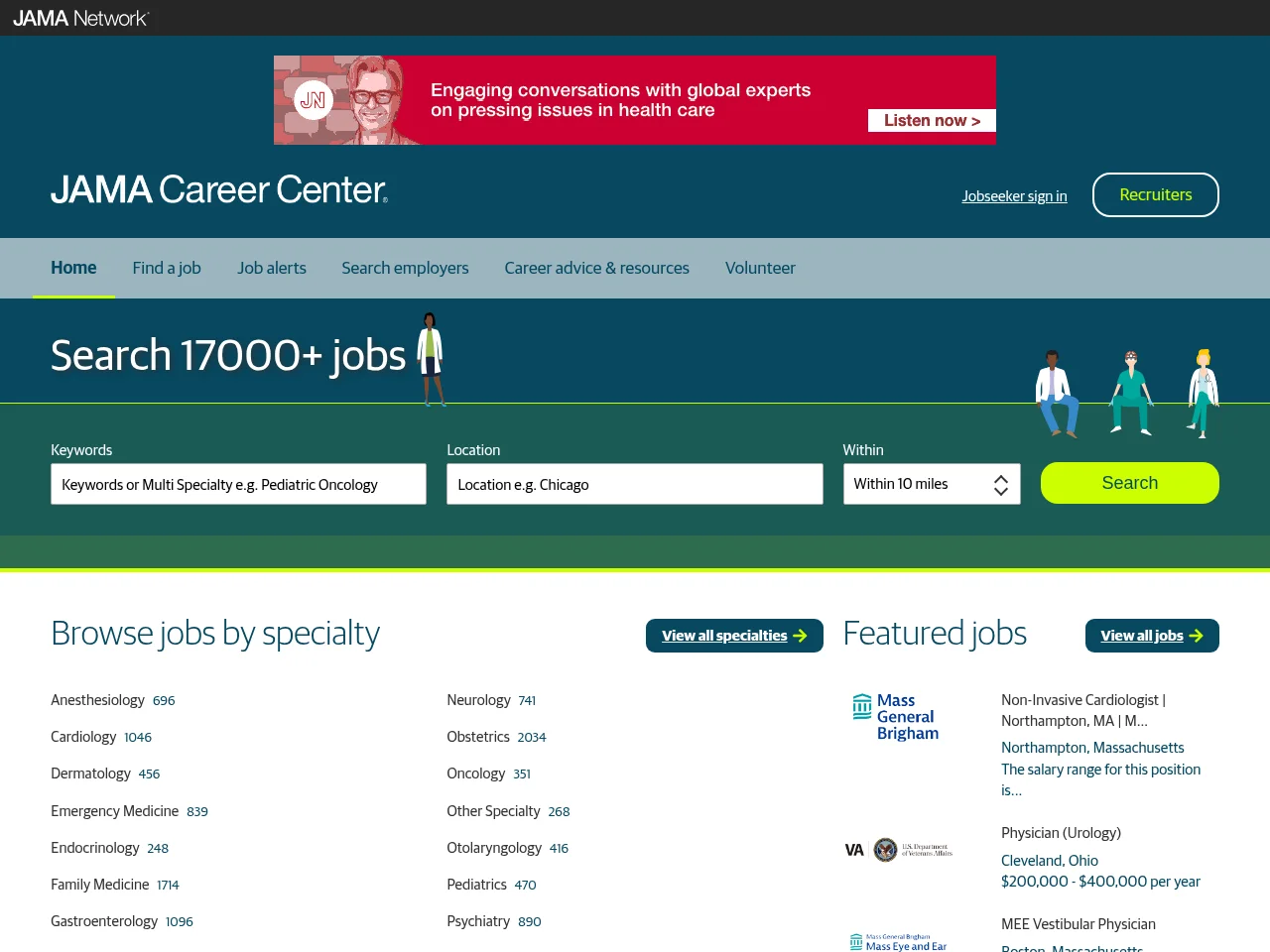 JAMA Career Center website screenshot