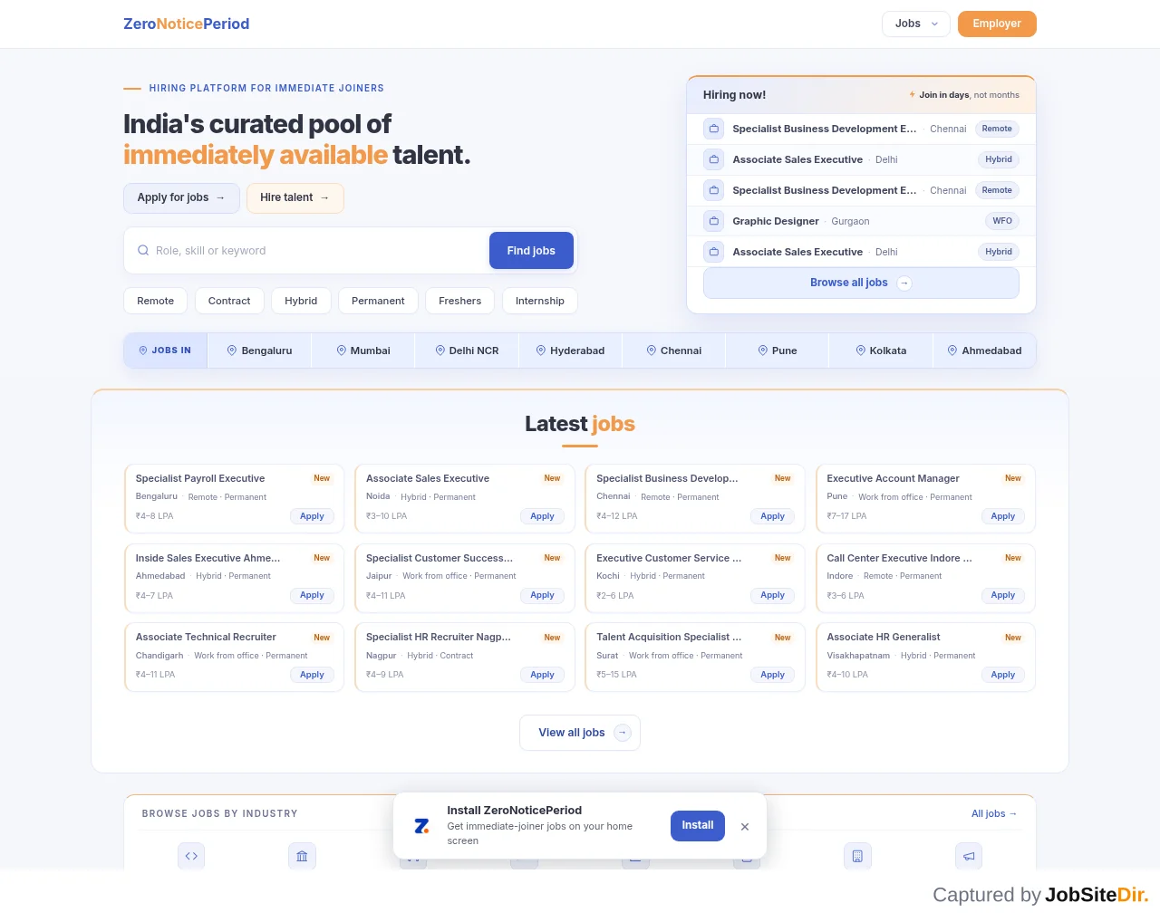 ZeroNoticePeriod website screenshot