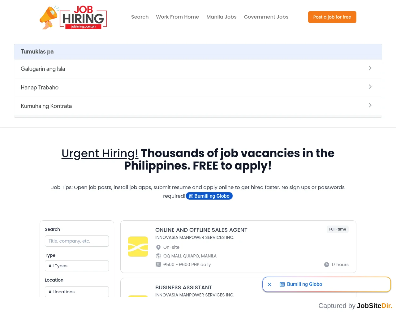 Job Hiring Philippines screenshot Job Hiring Philippines website screenshot