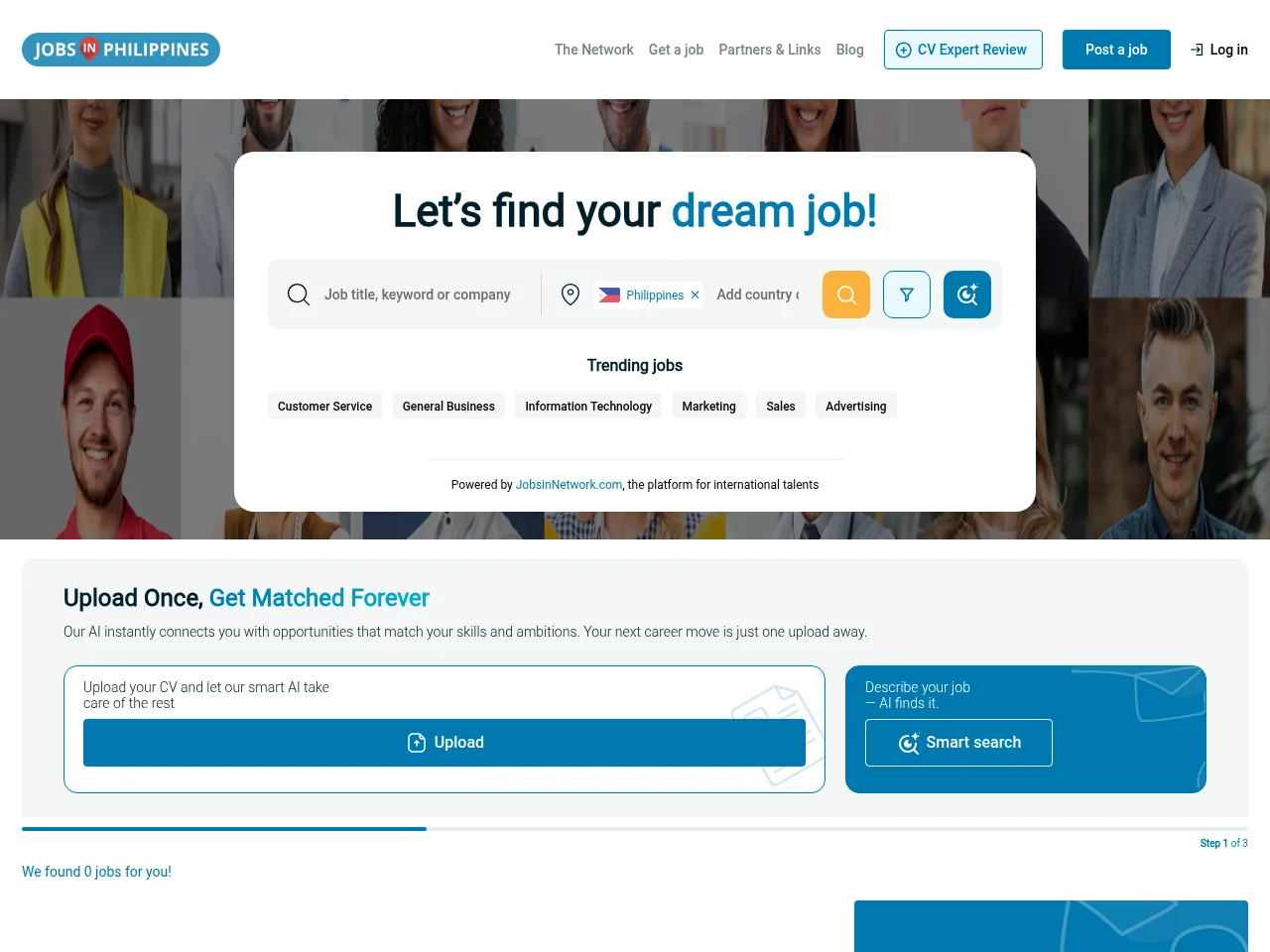 Jobs in Philippines website screenshot