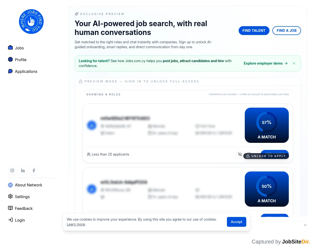 Jobs website screenshot