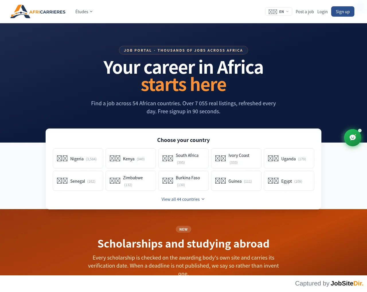 Africarrieres website screenshot