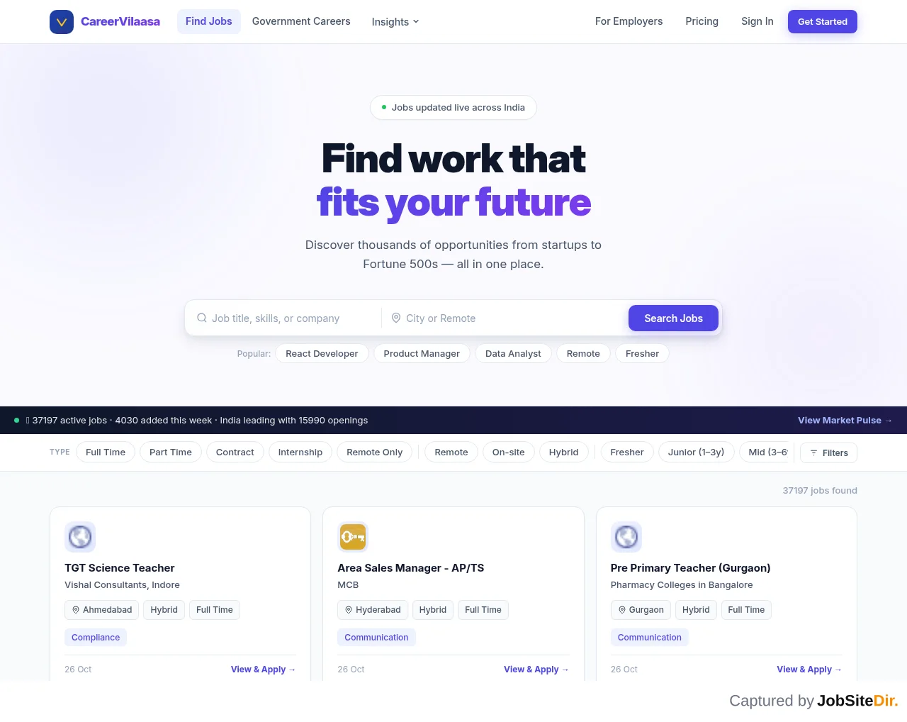 CareerVilaasa website screenshot