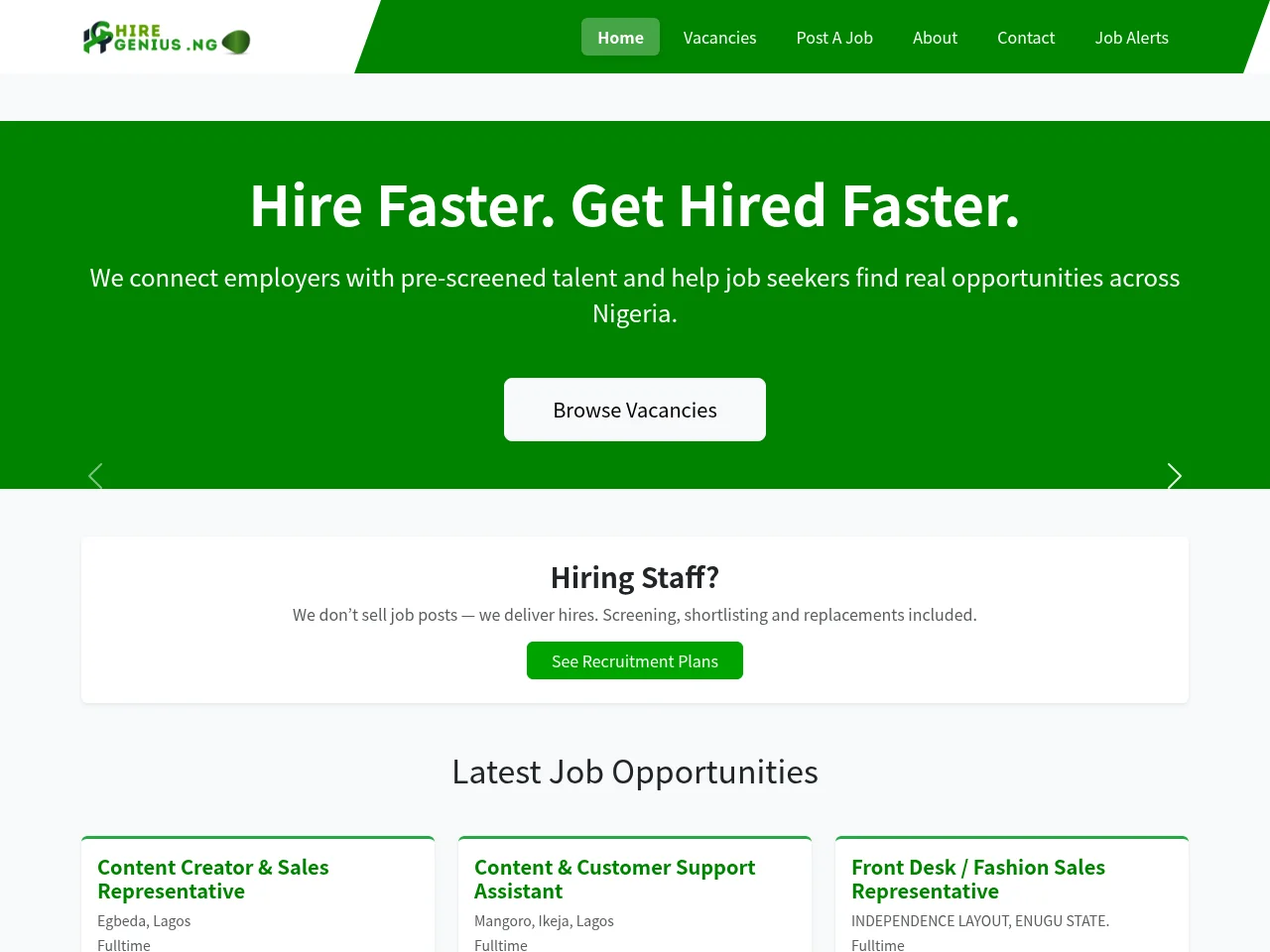 Hire Genius website screenshot