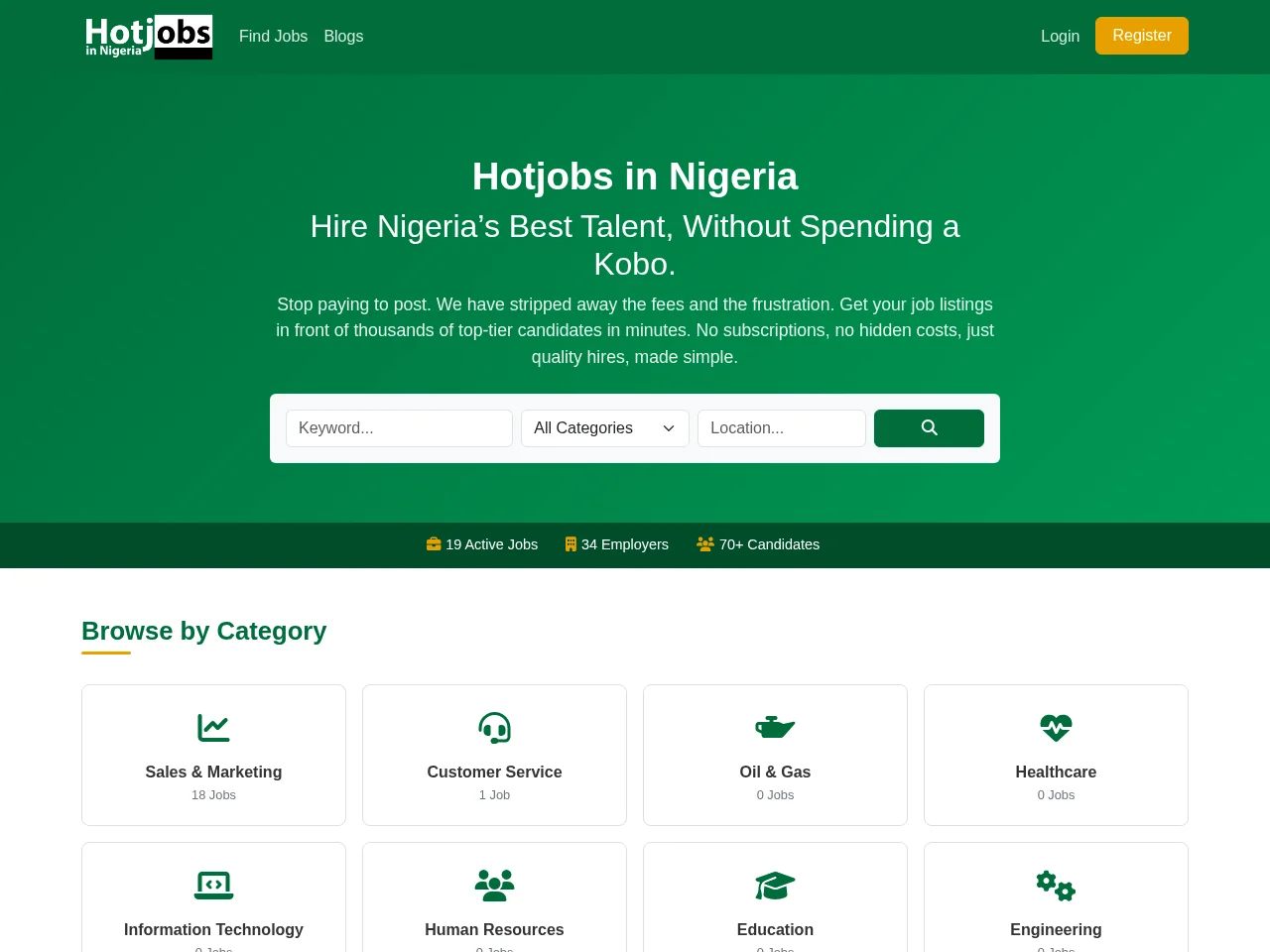 Hotjobs in Nigeria website screenshot