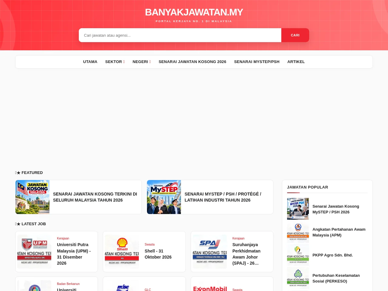 Banyak Jawatan website screenshot