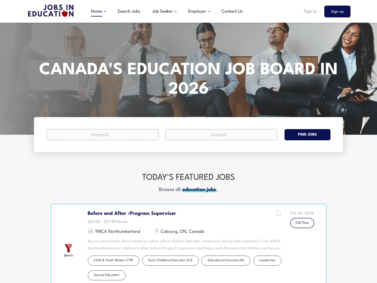 Jobs in Education website screenshot