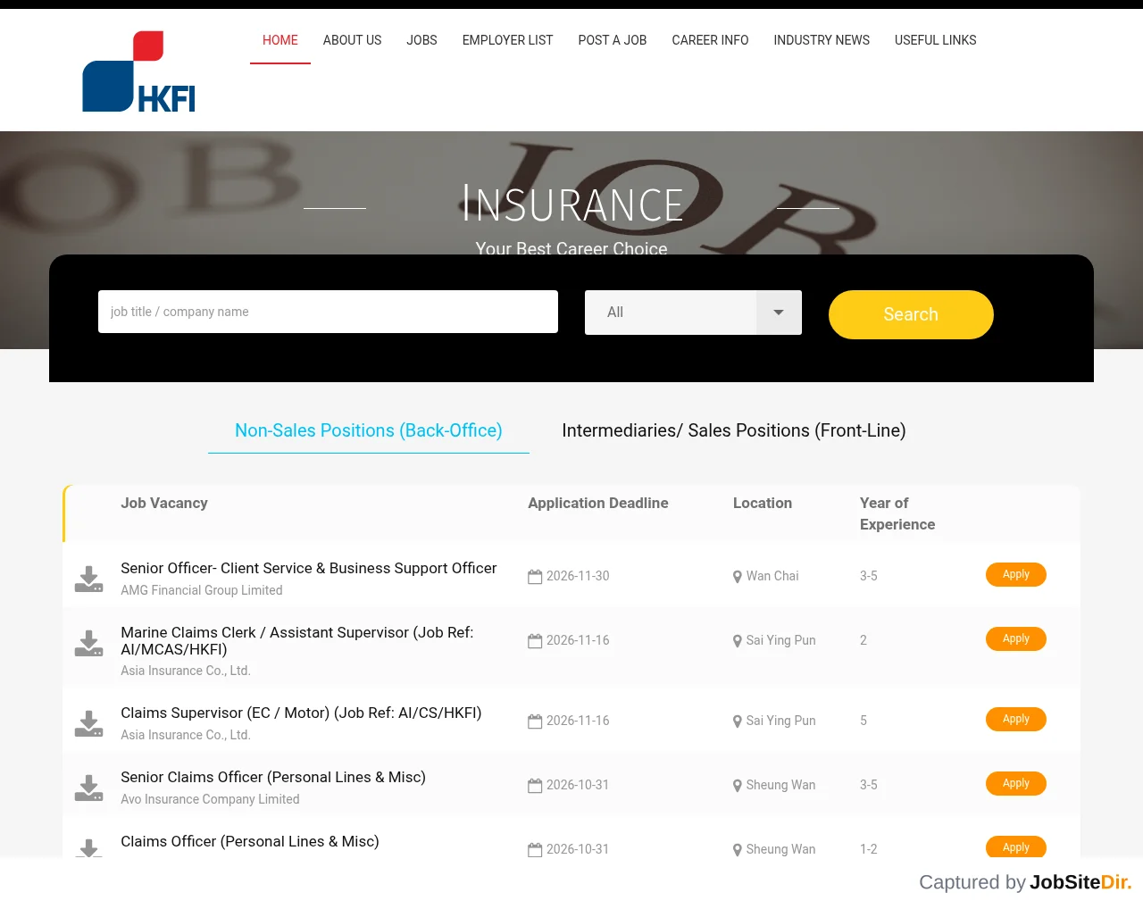 Insurance Jobs HK website screenshot