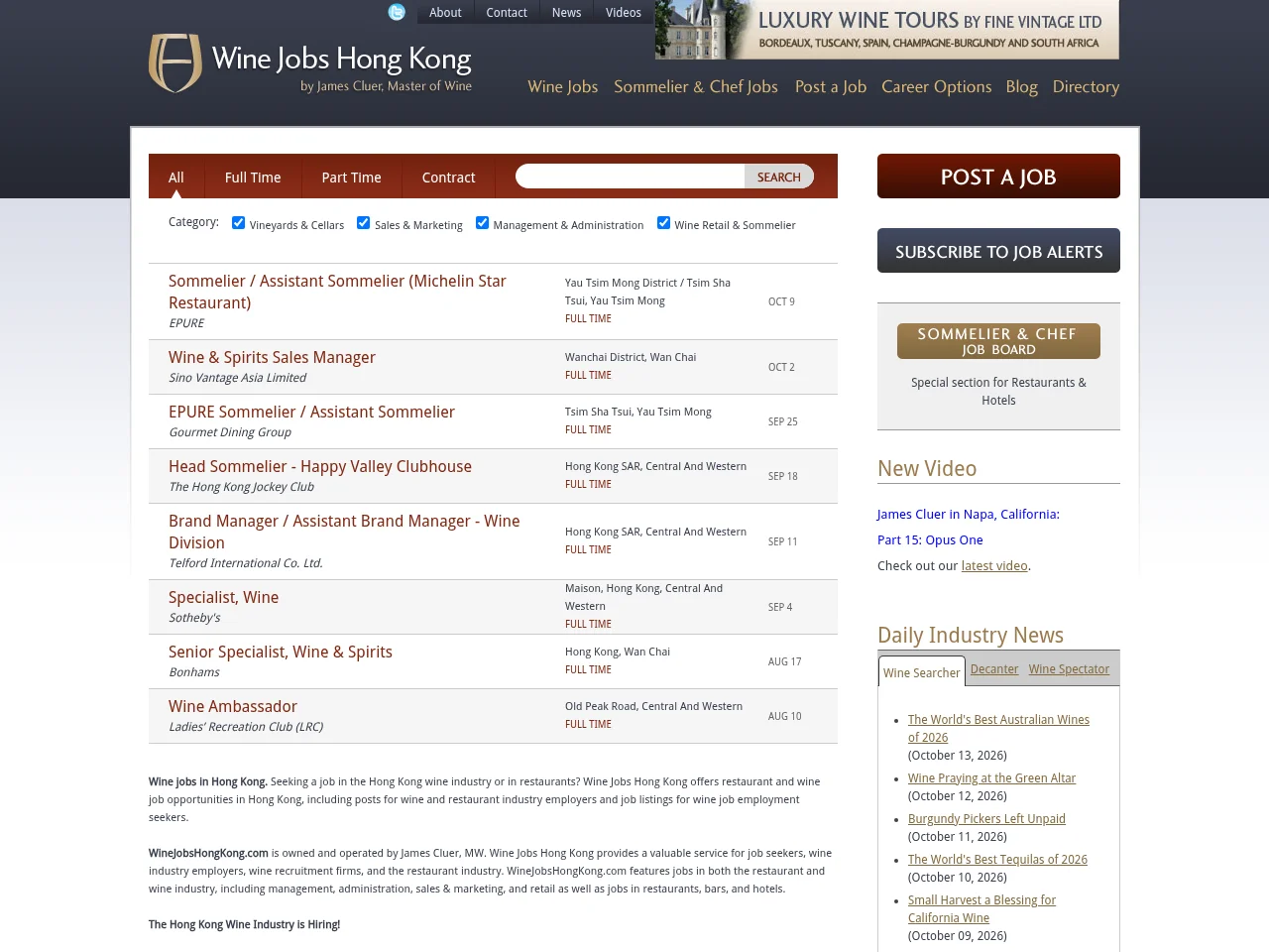 Wine Jobs Hong Kong website screenshot