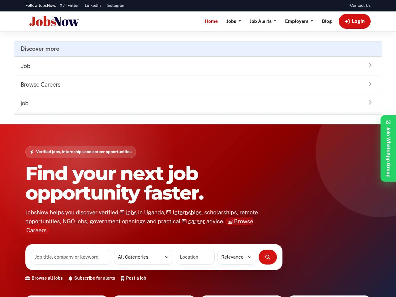 JobsNow Uganda screenshot JobsNow Uganda website screenshot