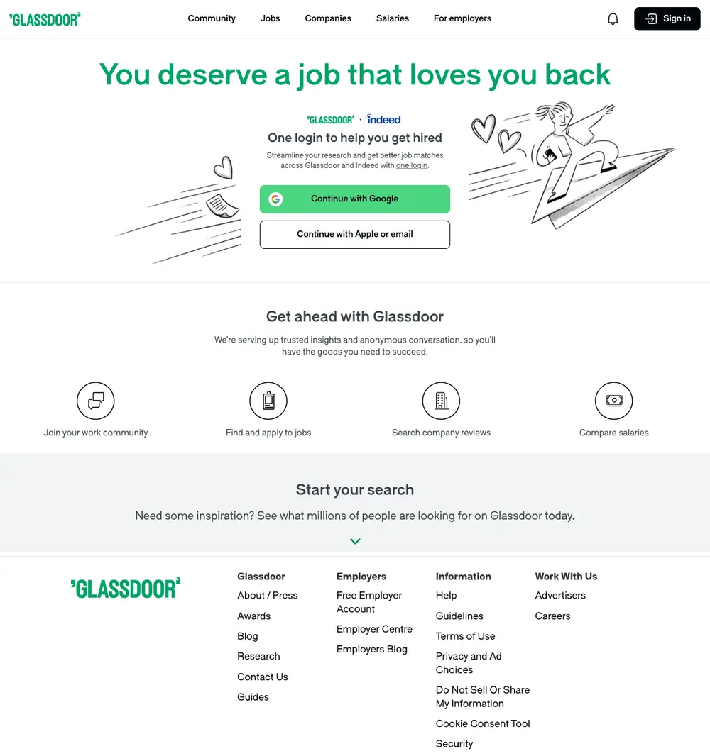 Glassdoor screenshot Glassdoor website screenshot