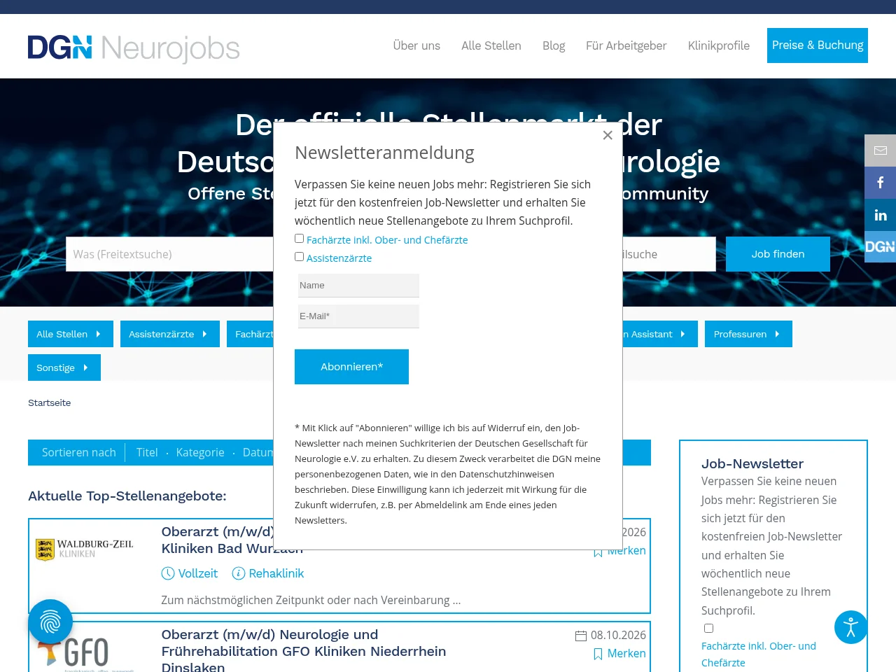 DGN-Neurojobs website screenshot