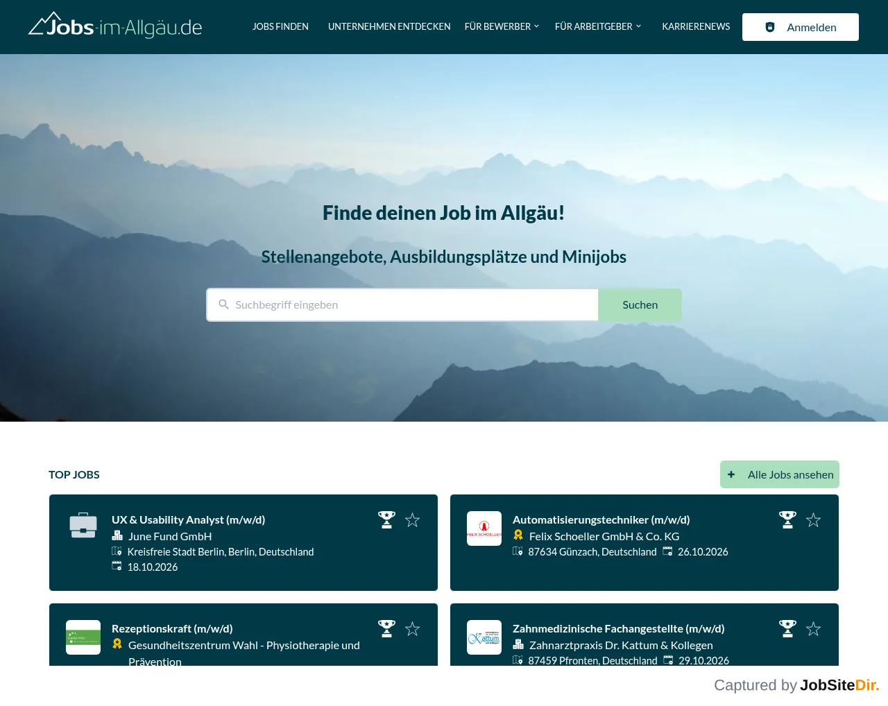 Jobs-im-Allgäu website screenshot