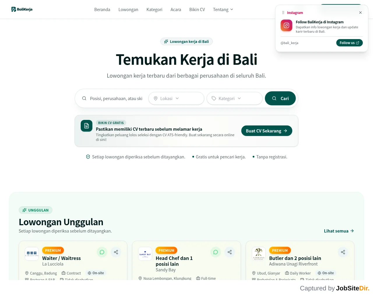 BaliKerja website screenshot