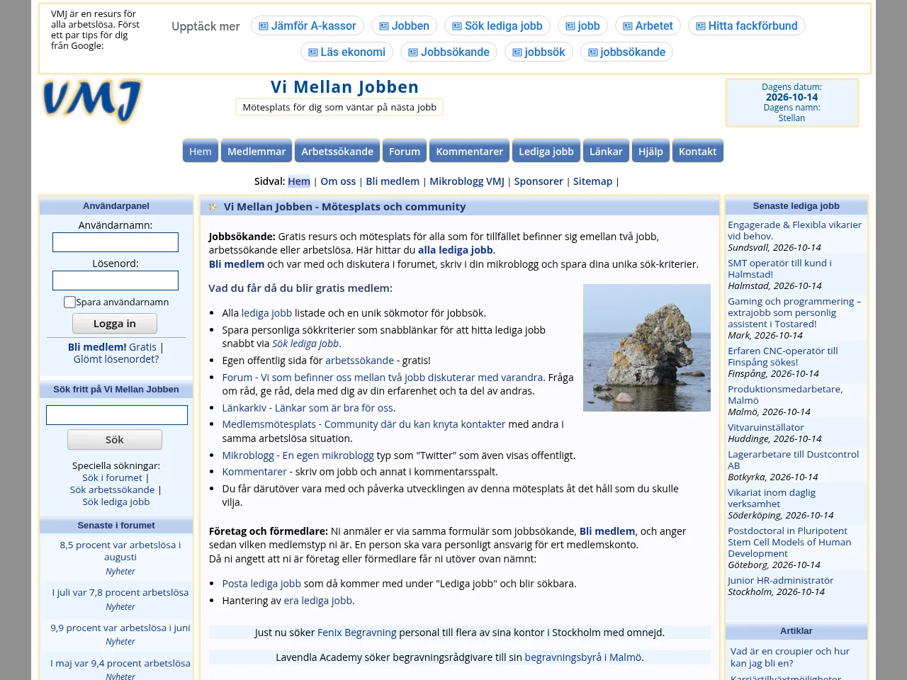 Vi Mellan Jobben screenshot Vi Mellan Jobben website screenshot