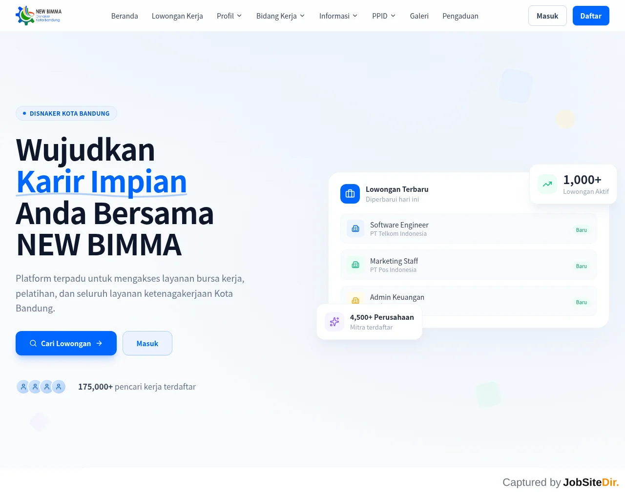 New BIMMA (Bandung Integrated Manpower Management Application) website screenshot