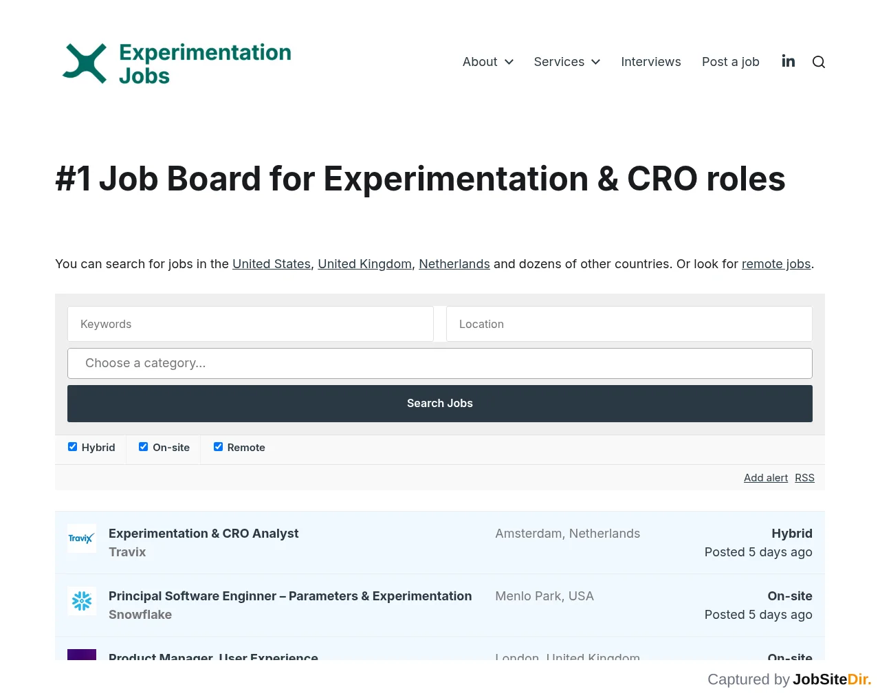 Experimentation Jobs screenshot Experimentation Jobs website screenshot