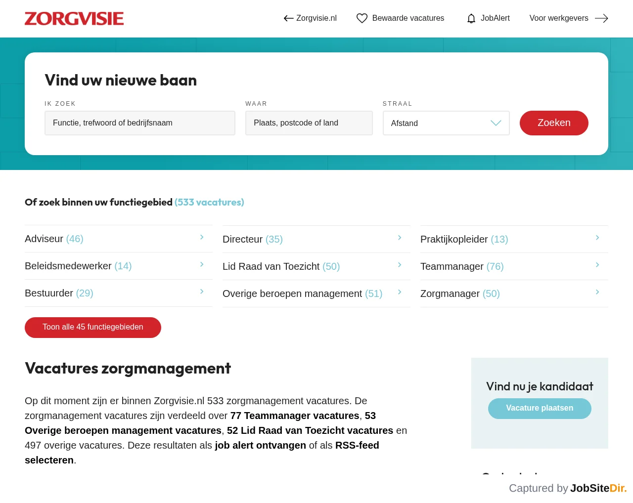 Zorgvisie Vacatures screenshot Zorgvisie Vacatures website screenshot