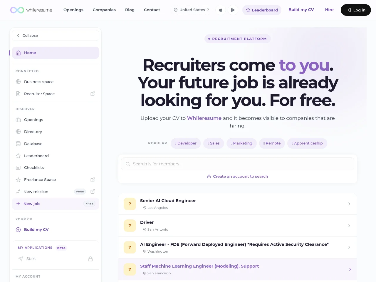 Whileresume website screenshot