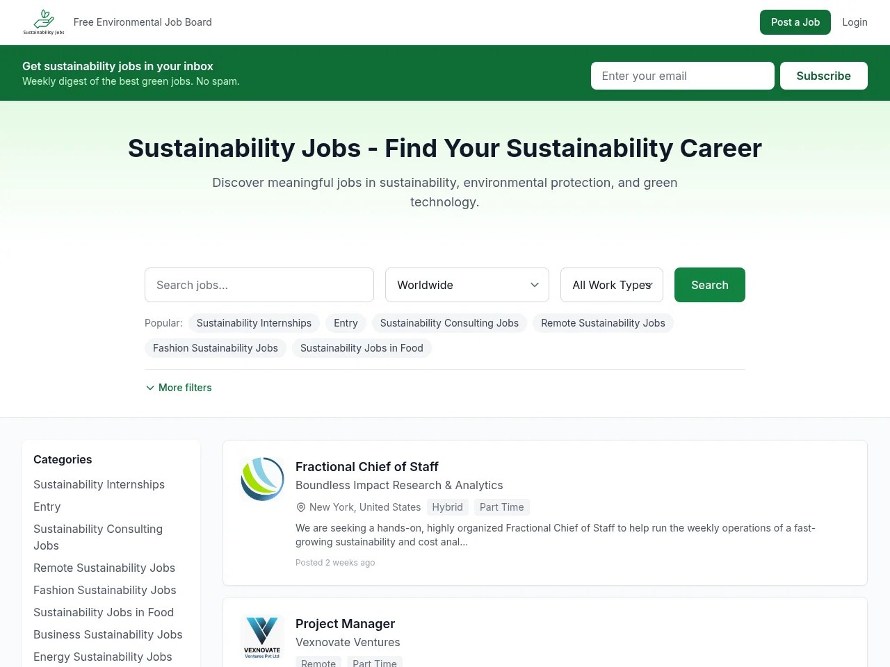 Sustainability Jobs screenshot Sustainability Jobs website screenshot