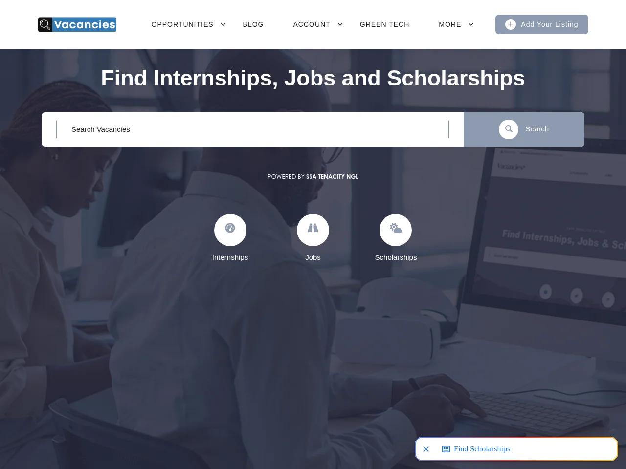 Vacancies SSA Tenacity website screenshot