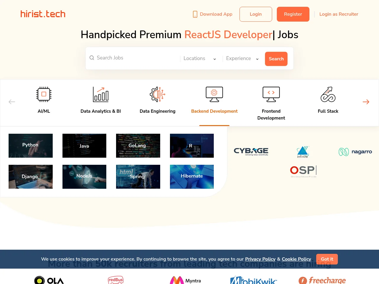 Hirist screenshot Hirist website screenshot