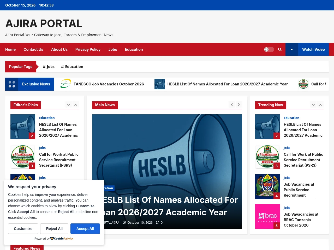 Ajira Portal website screenshot