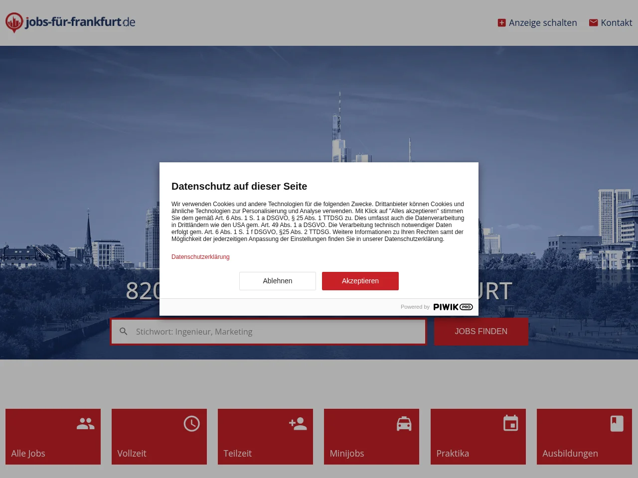 Jobs für Frankfurt website screenshot