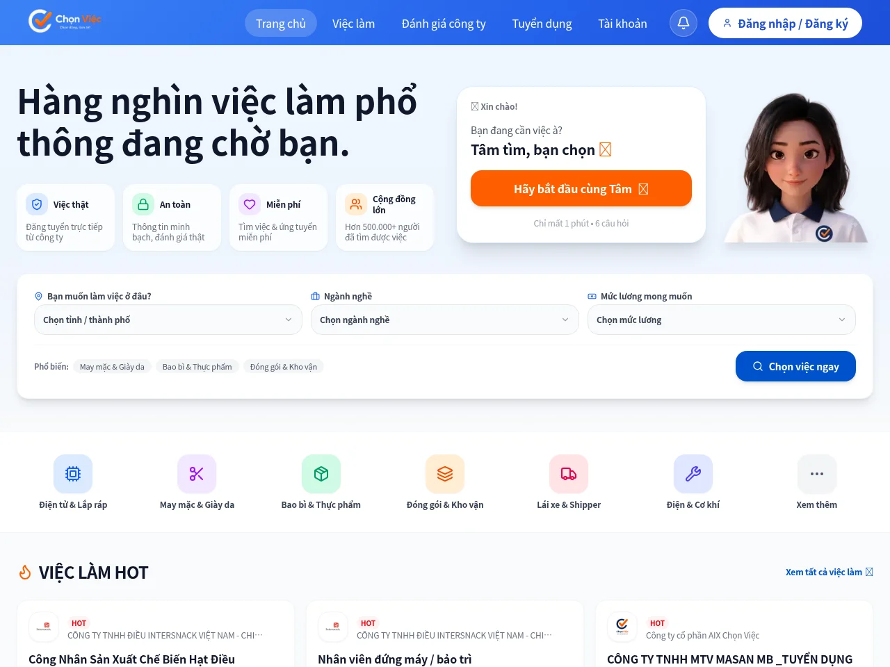 Chọn Việc website screenshot
