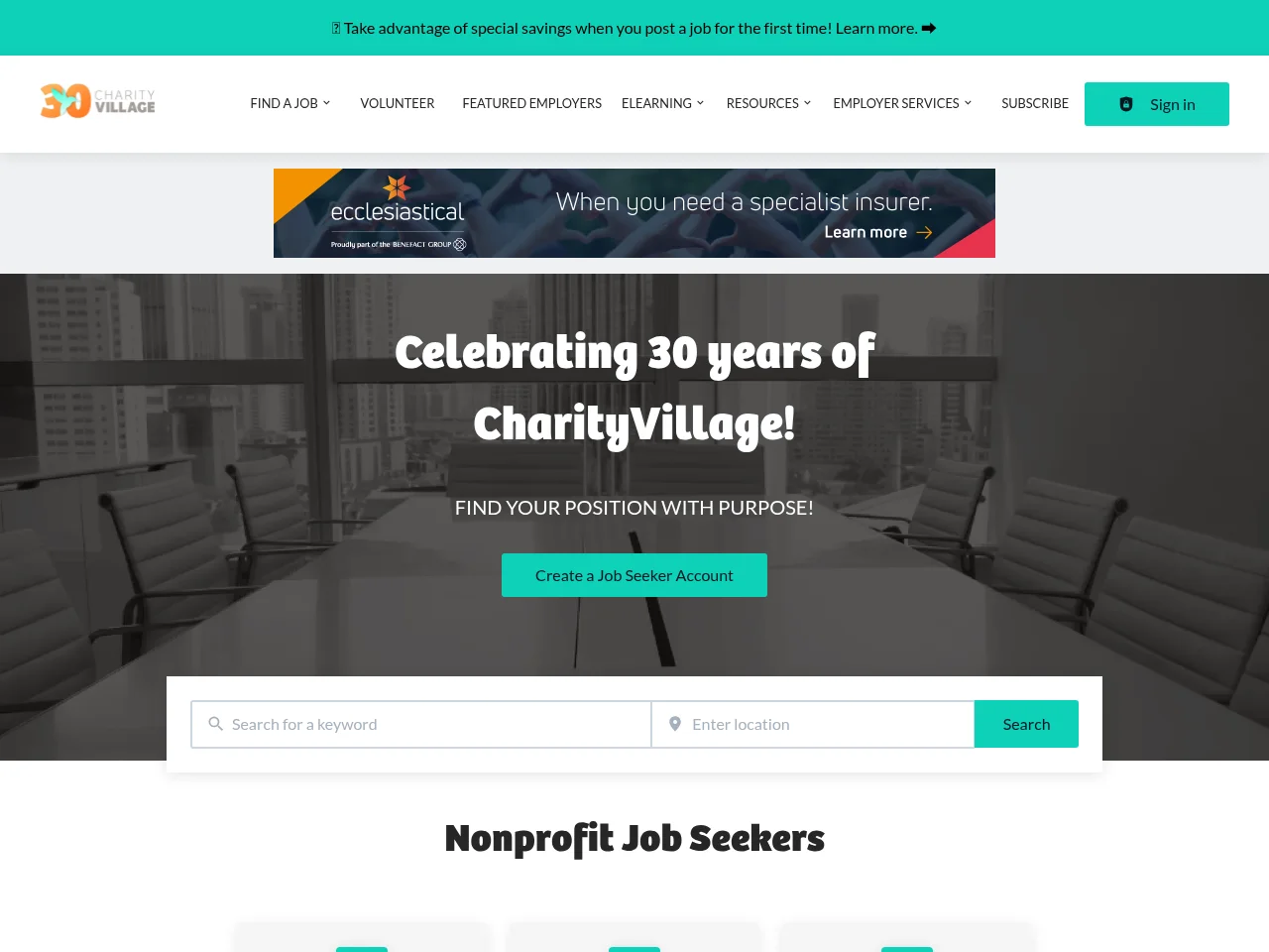 CharityVillage website screenshot
