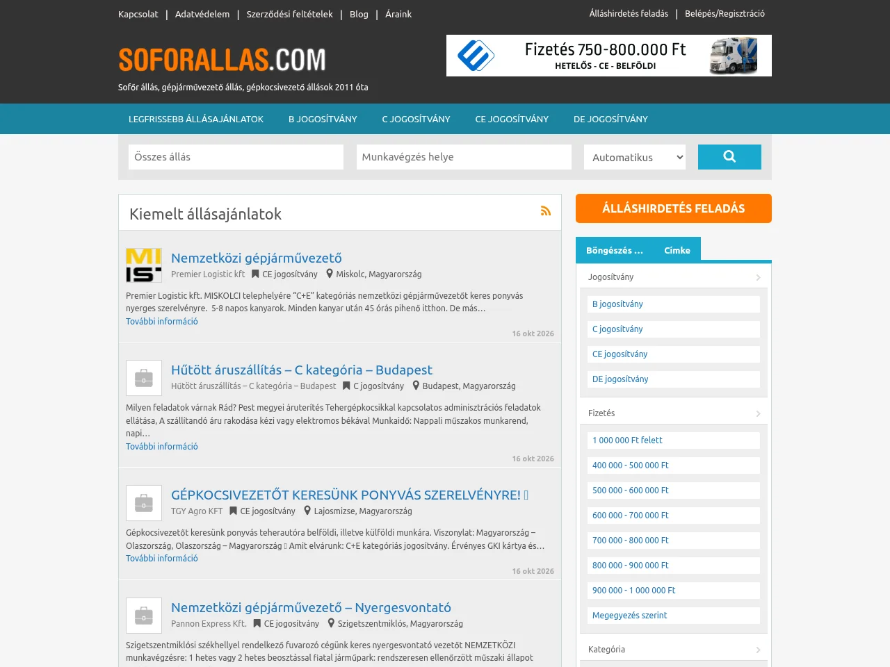 Sofőr Állás screenshot Sofőr Állás website screenshot