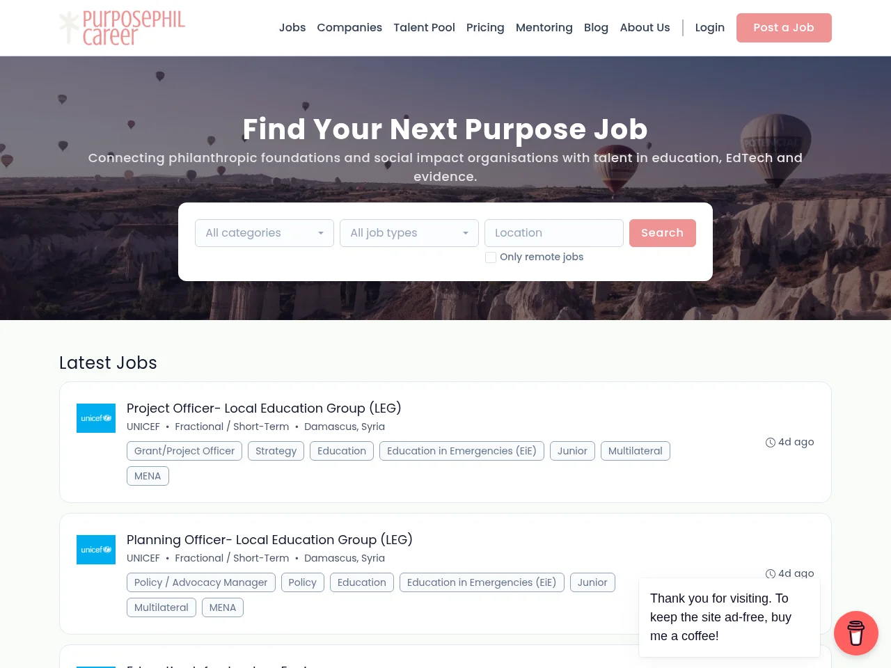 PurposePhil Career website screenshot