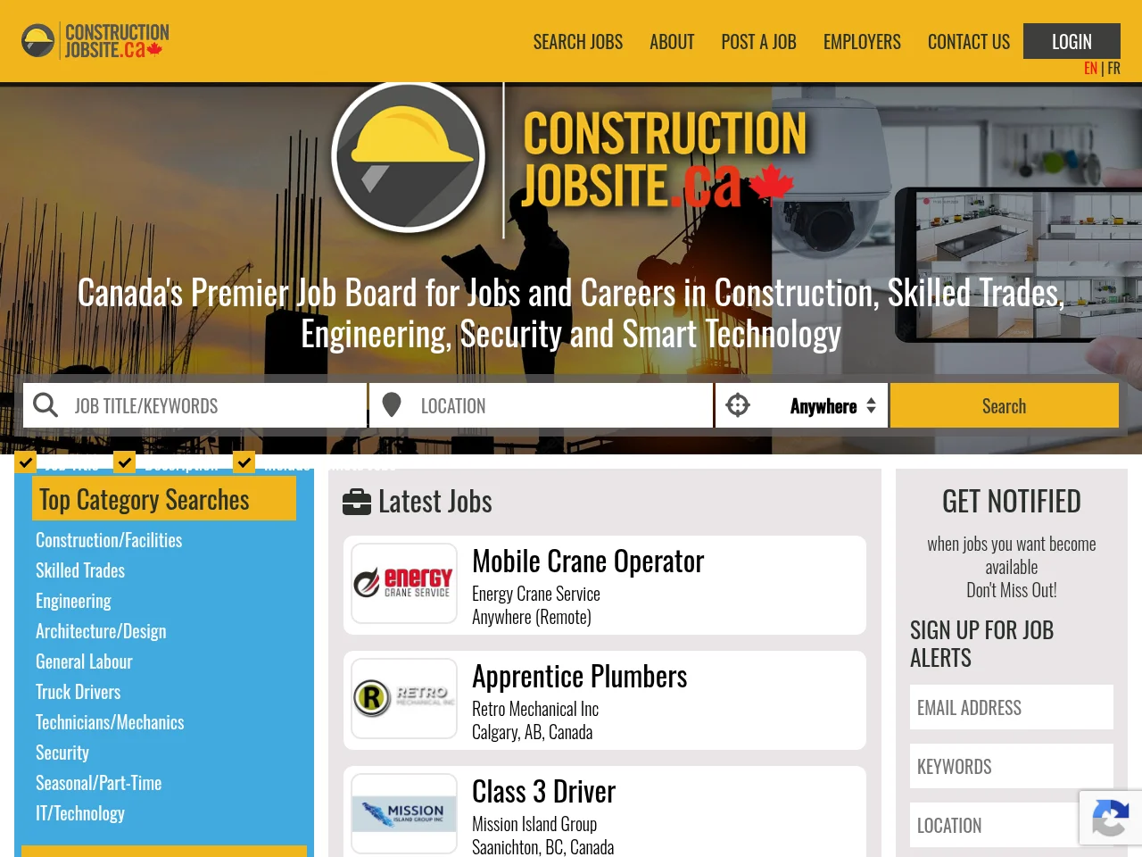Construction Jobs Canada website screenshot