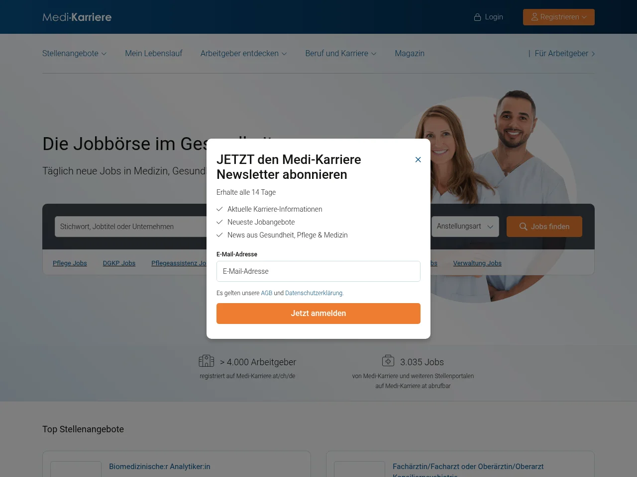 Medi-Karriere website screenshot