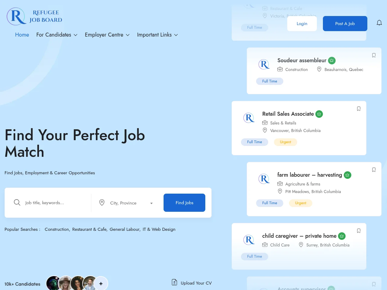 Refugee Job Board screenshot Refugee Job Board website screenshot