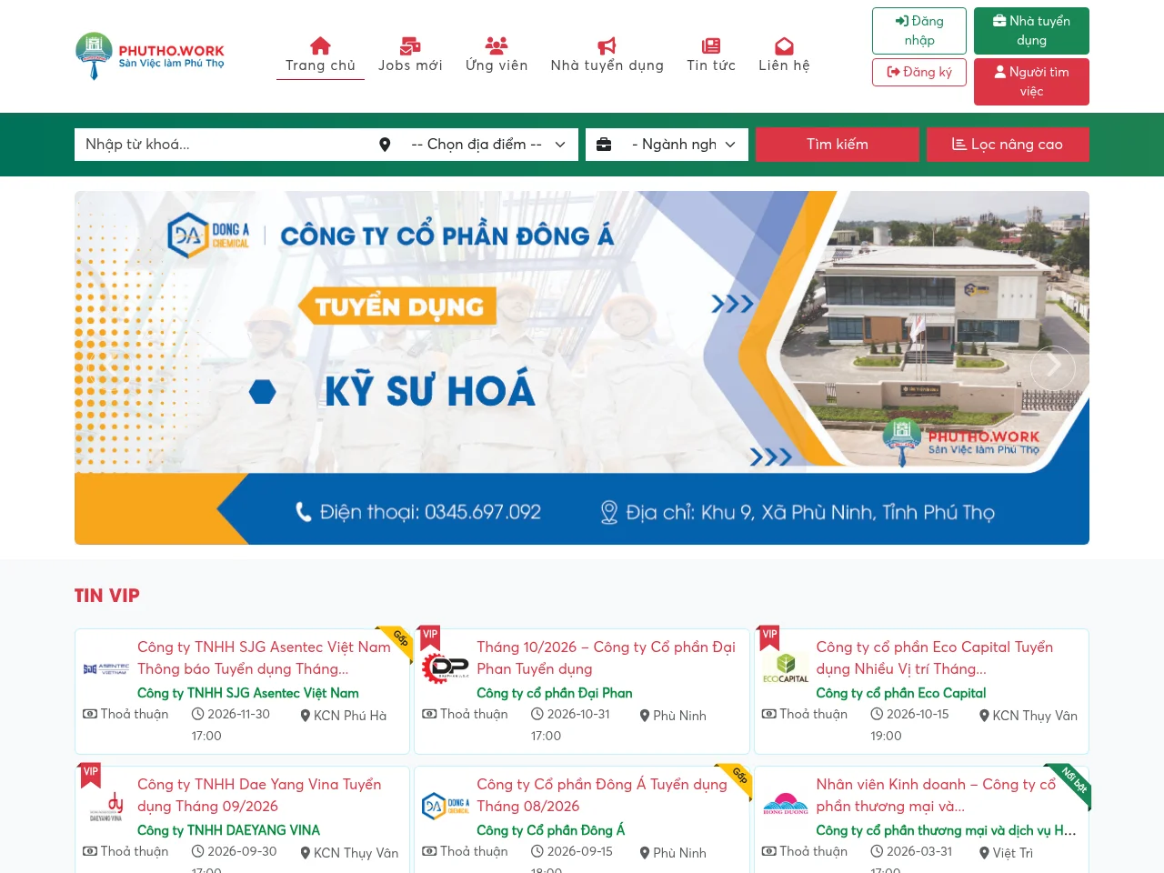 Phú Thọ Work website screenshot