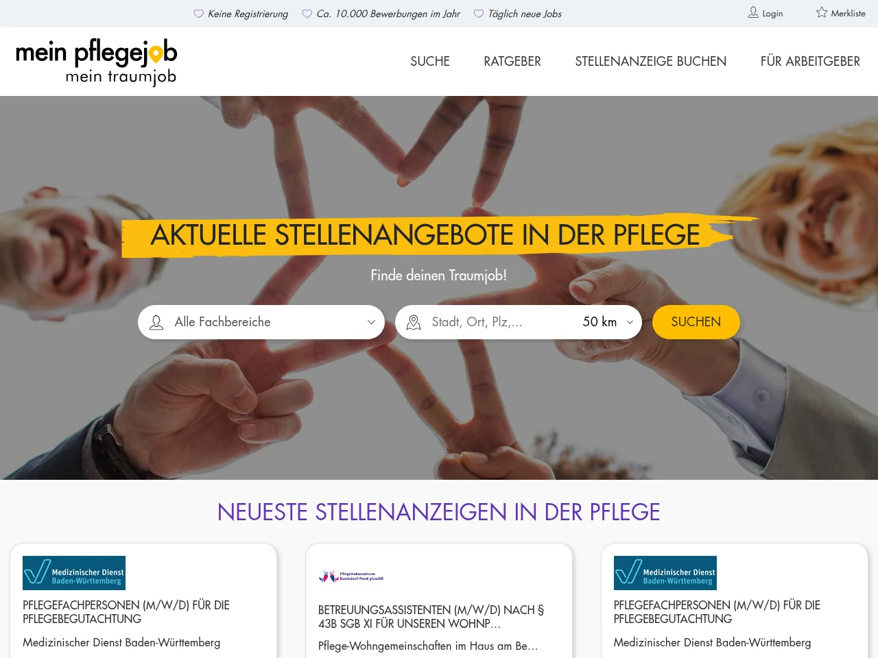 Mein Pflegejob website screenshot