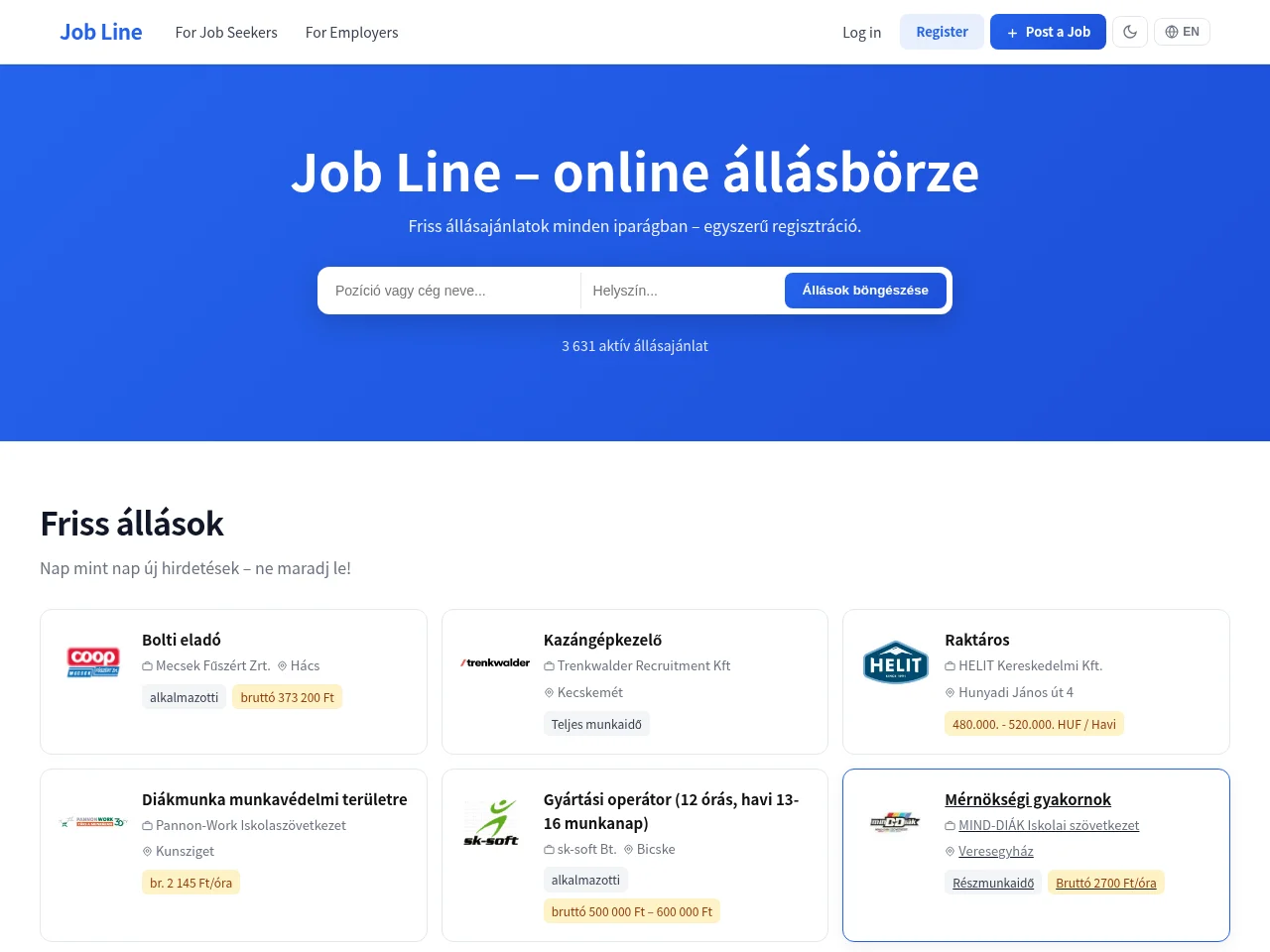Job Line website screenshot