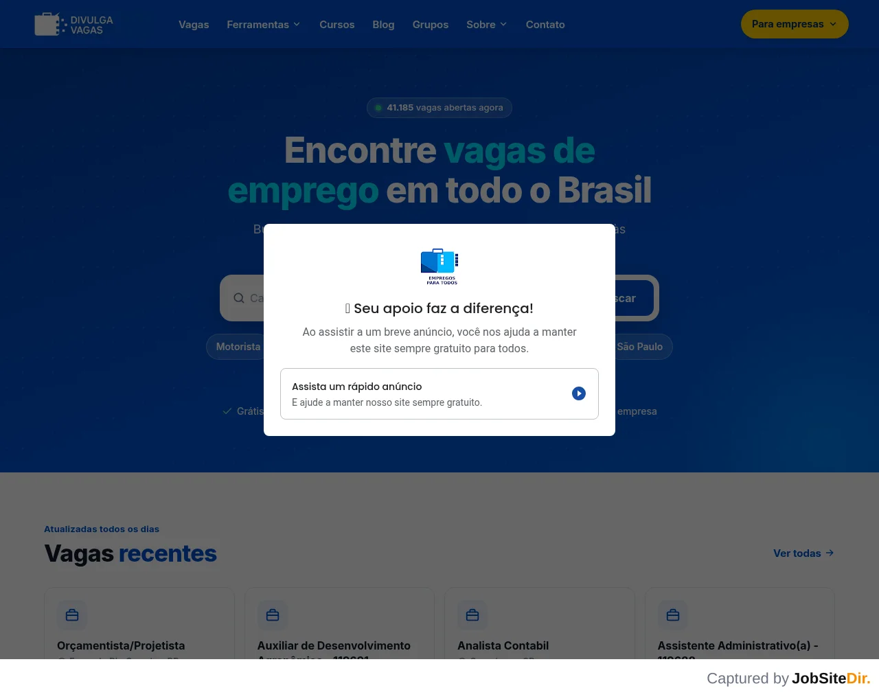 Divulga Vagas website screenshot
