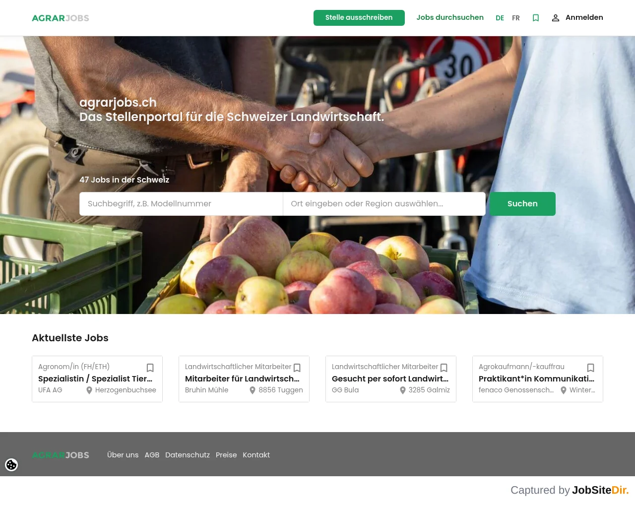 Agrarjobs website screenshot