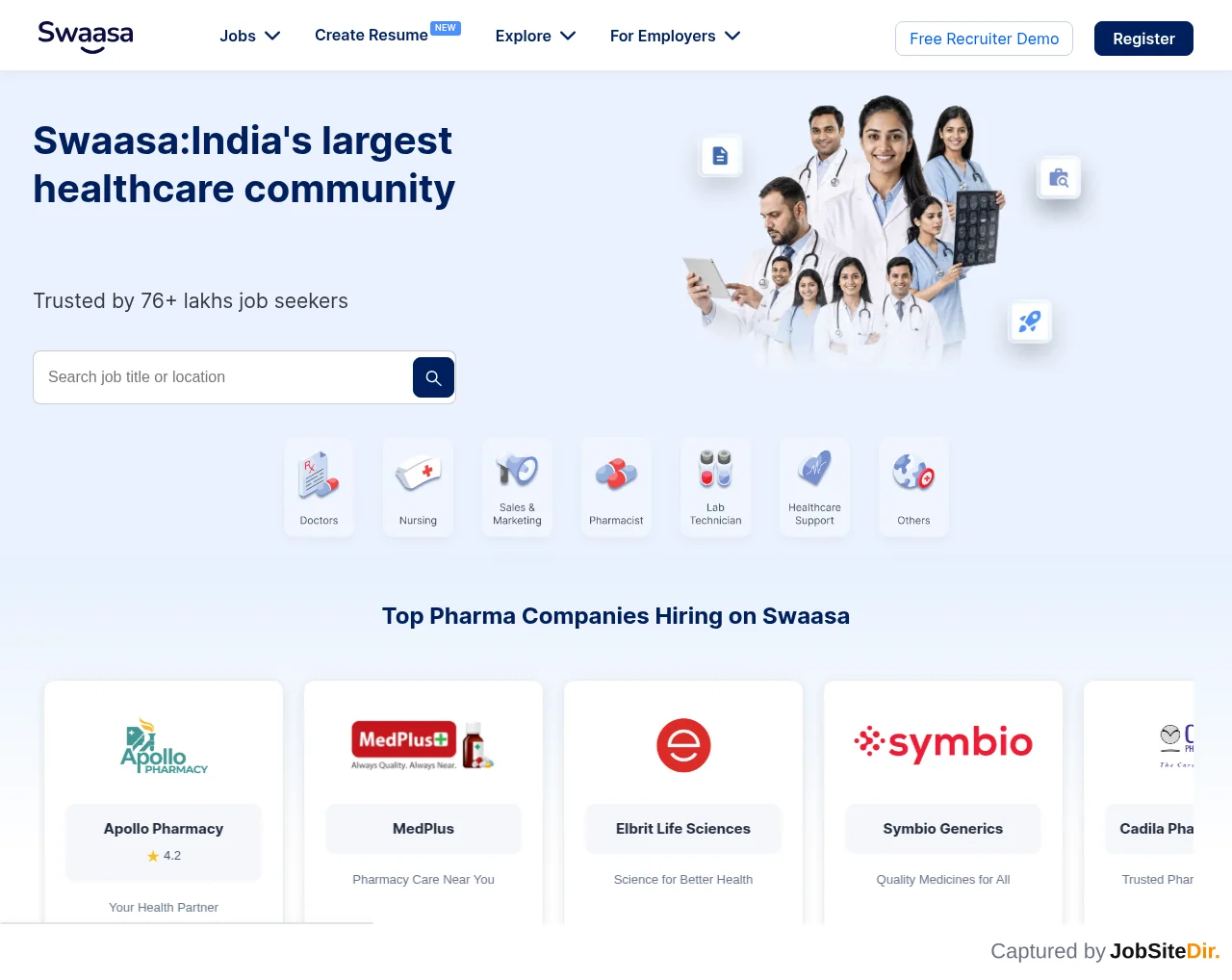 Swaasa Jobs website screenshot